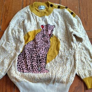 Oxana Women's Leopard Graphic Sweater - Cream and Yellow